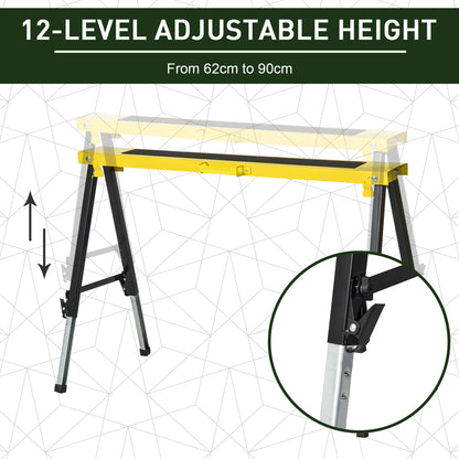 DURHAND 2PCS Saw Horse Twin Pack Folding Workbench Adjustable Metal Trestle Stands with Non-slip EVA Surface for Sawing Work Max Load 100kg 