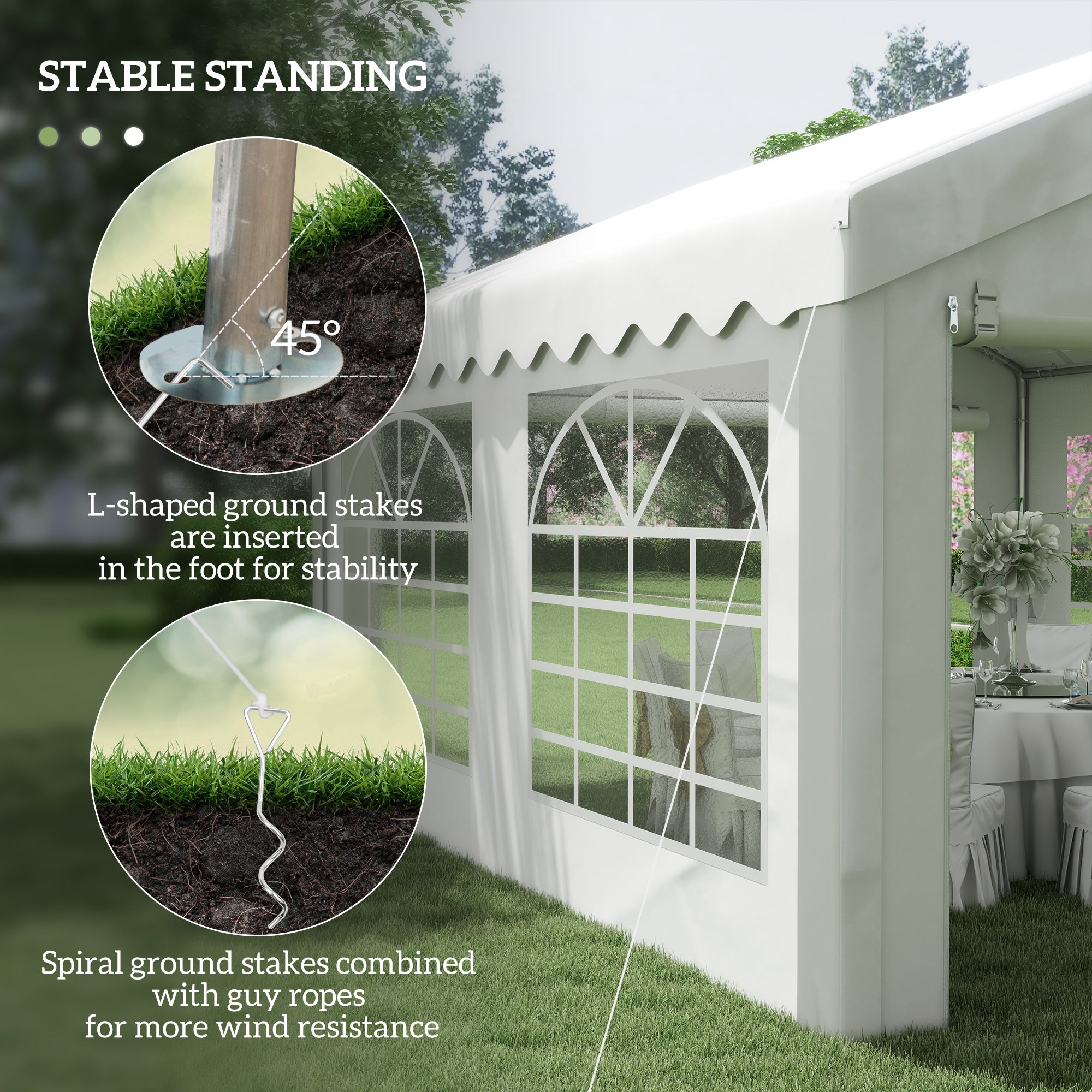 Outsunny 4m x 4m Marquee Party Tent Wedding Canopy, Pop Up Gazebo with Sidewalls, Doors, Windows, Galvanised Garden Gazebo for Parties Events, White 