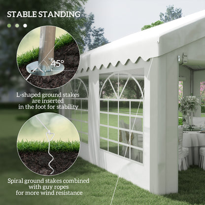 Outsunny 4m x 4m Marquee Party Tent Wedding Canopy, Pop Up Gazebo with Sidewalls, Doors, Windows, Galvanised Garden Gazebo for Parties Events, White 