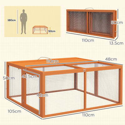 PawHut Wooden Folding Rabbit Hutch, for 2-3 Rabbits - Orange 