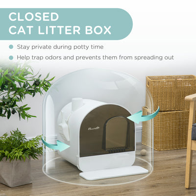 PawHut Hooded Cat Litter Box, Kitten Litter Tray, with Lid, Scoop, Filter, Flap Door 