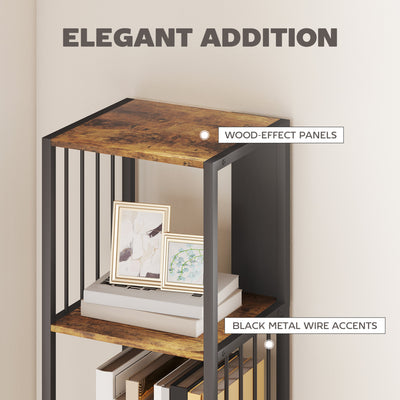 HOMCOM 5-Tier Bookshelf with Steel Frame - Rustic Brown 