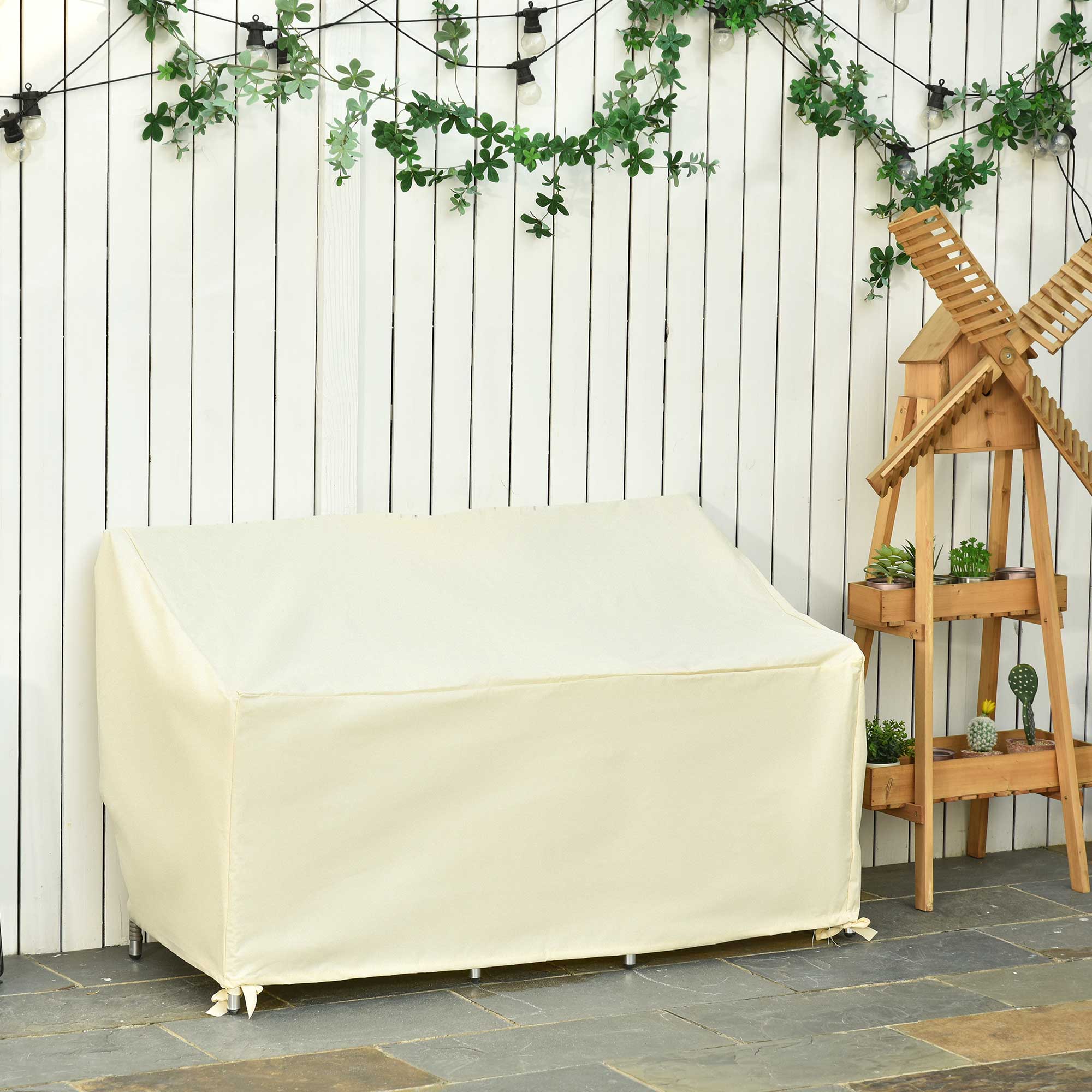 Outsunny 600D Oxford Cloth Furniture Cover, 2 Seater Sofa Protector for Garden Patio, Outdoor, Waterproof, Beige, 140L x 84W x 56/94H cm 