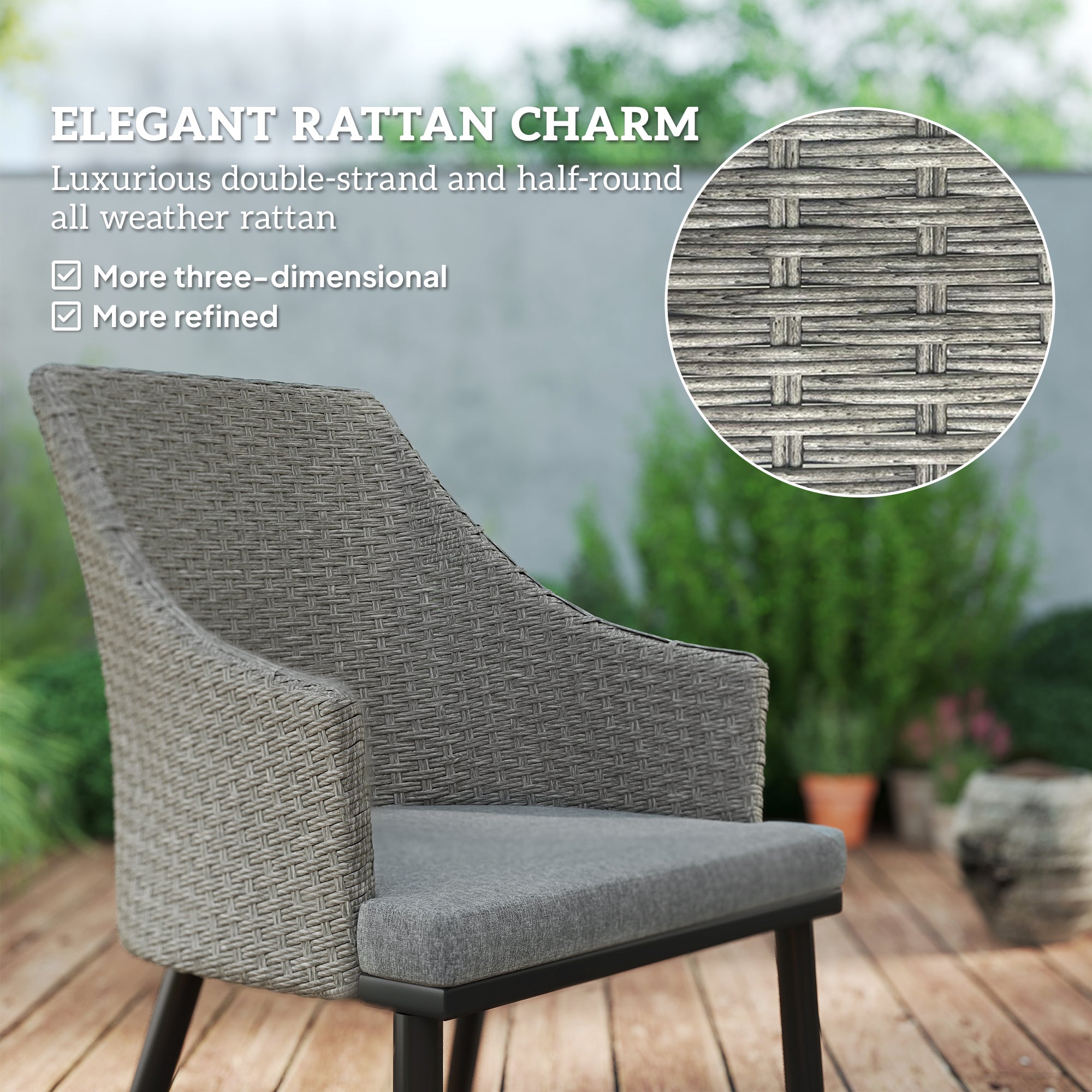 Outsunny 6 Seater Rattan Dining Set with Cushions, Garden Furniture Set with Armchairs, Rectangle Slatted Table Top, Steel Frame, Parasol Hole, Wicker Outdoor Furniture for Patio, Balcony, Grey 
