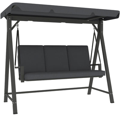 Outsunny Three-Seater Garden Swing Bench, with Adjustable Canopy - Dark Grey 