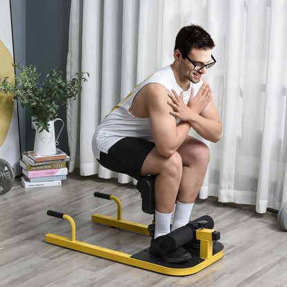 HOMCOM Squat Machine with Push Up Stand, Padded Hip Thrust Bench with Adjustable Cushion for Home Gym Work Out, Yellow 