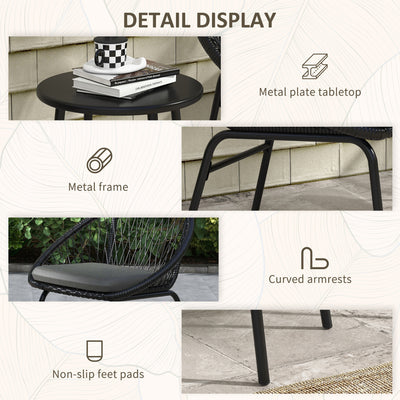 Outsunny Three-Piece Rattan Bistro Set - Black 