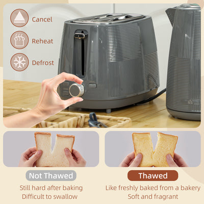 HOMCOM Kettle and Toaster Set, 1.7L 3000W Fast Boil Kettle & 2 Slice Toaster Kitchen Set with 7 Level Browning Controls, Defrost, Reheat, Boil-dry Protection, Grey 