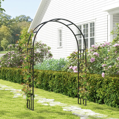 Outsunny Steel Garden Arch, 2.2m High x 1.5m Wide Metal Garden Trellis for Climbing Plants Roses Wisteria Vines, Outdoor Wedding Arch for Bridal Party Ceremony Decoration, Black 