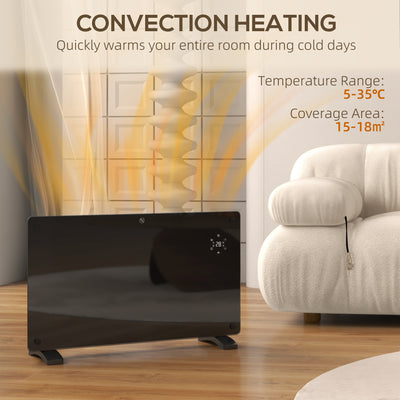 HOMCOM Electric Heater Wifi Smart App, 1500W Glass Panel Heater Radiator, Freestanding or Wall Mounted Convector Space Heater with LED Display, 24Hr 7 Day Timer, Adjustable Thermostat, Remote Control 