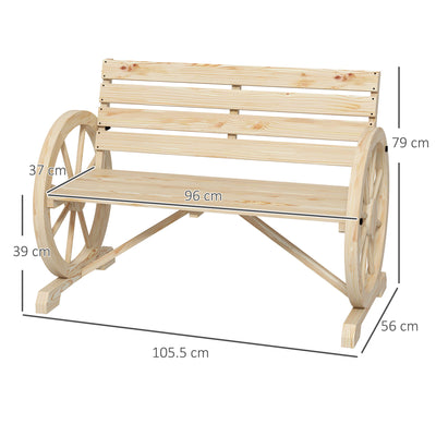 Outsunny Wagon Wheel Chair Bench Armrest Rustic Loveseat Wood Outdoor Garden, Natural 