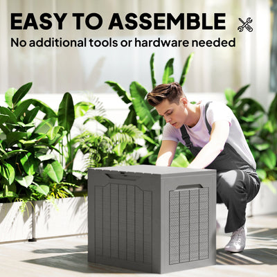 Outsunny 93L Plastic Garden Storage Box, Outdoor Storage Box with Handles, Waterproof Outdoor Storage Container, Khaki 