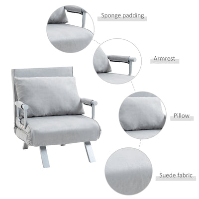 HOMCOM Suedette Adjustable Back Futon Sofa Chair - Grey 