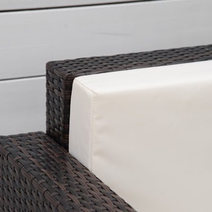 Outsunny Single Seater Rattan Chair, PE Wicker Garden Armchair with 10 cm Thickened Cushion, All-Weather Rattan Garden Chair with Armrests, Brown 