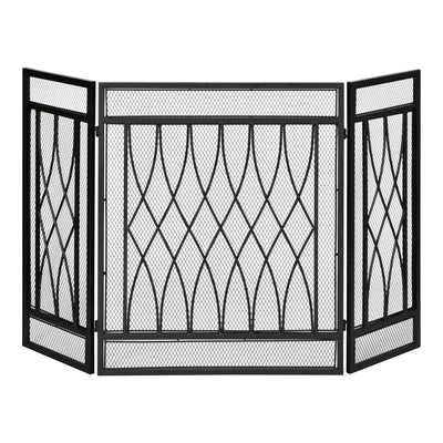 HOMCOM 126cm 3-Panel Metal Folding Fireplace Screen Heat Flame Protective Guard Child Pet Home Spark Barrier Surround w/ Mesh Pattern 