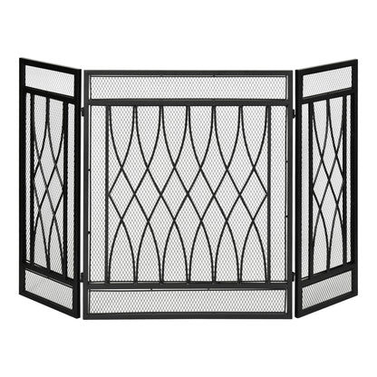 HOMCOM 126cm 3-Panel Metal Folding Fireplace Screen Heat Flame Protective Guard Child Pet Home Spark Barrier Surround w/ Mesh Pattern 