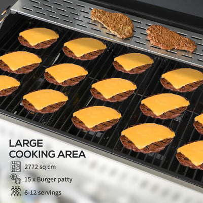 Outsunny Five-Burner Steel Gas Grill, with Thermometer - Black 