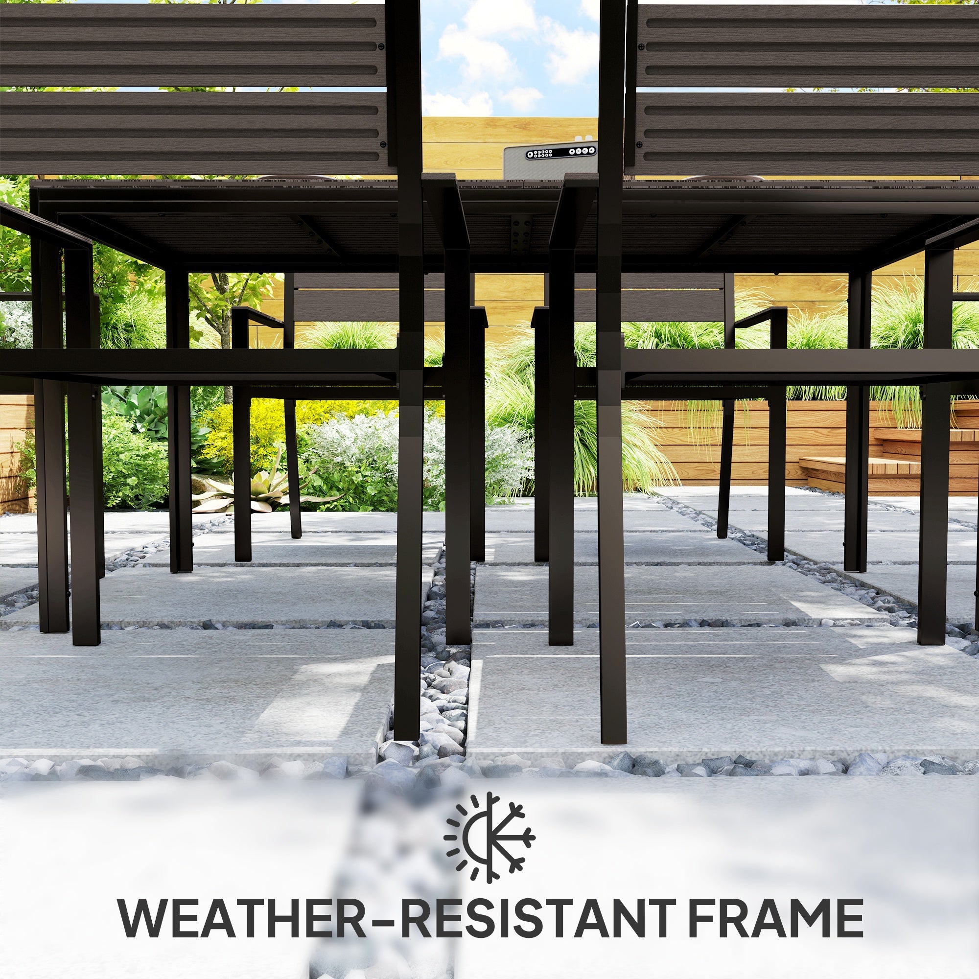 Outsunny 7 Piece Garden Furniture Set, 160 x 80 cm Rectangle Table and 6 Stackable Chairs Set, Outdoor Dining Set for Balcony, Deck, Dark Brown 