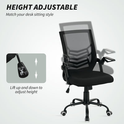 Vinsetto Mesh Office Chair, Computer Desk Chair with Flip-up Armrests, Lumbar Back Support and Swivel Wheels, Black 