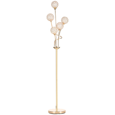 HOMCOM Crystal Floor Lamps for Living Room Bedroom with 5 Light, Modern Upright Standing Lamp, 34x25x156cm, Gold Tone 