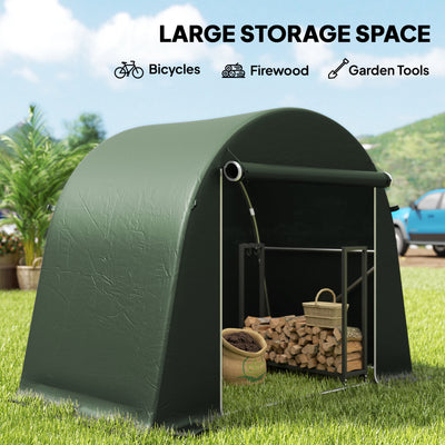 Outsunny 8 x 4 ft Garden Storage Tent, Waterproof Bike Tent with Roll-up Zipper Door and Galvanised Metal Frame, Green 