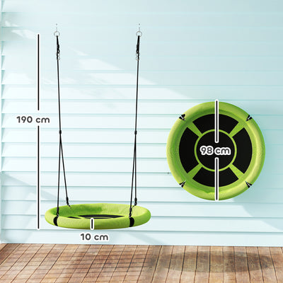 AIYAPLAY 100cm Diameter Nest Swing Seat for Kids with Height Adjustable Hanging Ropes for Outdoor, Playground, Garden, Green 