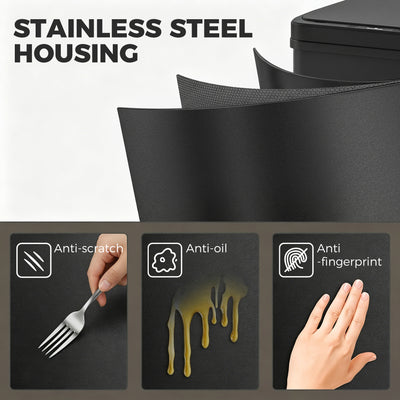 HOMCOM 50L Sensor Bin with Soft-Close Lid, Stainless Steel Automatic Touchless Motion Sensor Kitchen Bin, Black