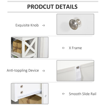 HOMCOM Console Table Side Desk w/ Shelves Drawers Open Top X Support Frame Living Room Hallway Home Office Furniture White 
