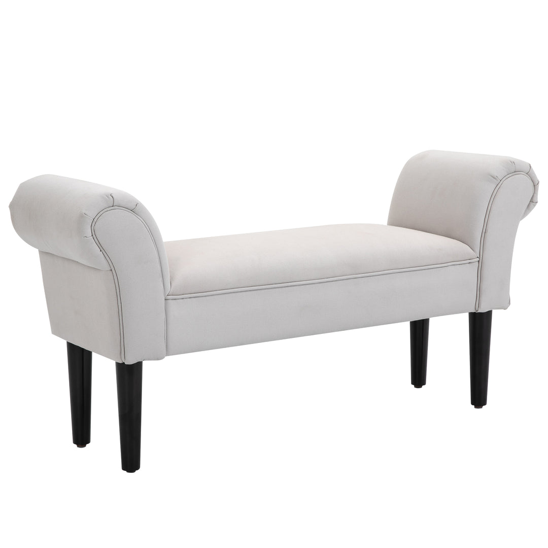 HOMCOM Small-sized Bed End Side Chaise Lounge Sofa Window Seat Arm Bench Wooden Leg Fabric Cover (Grey) 