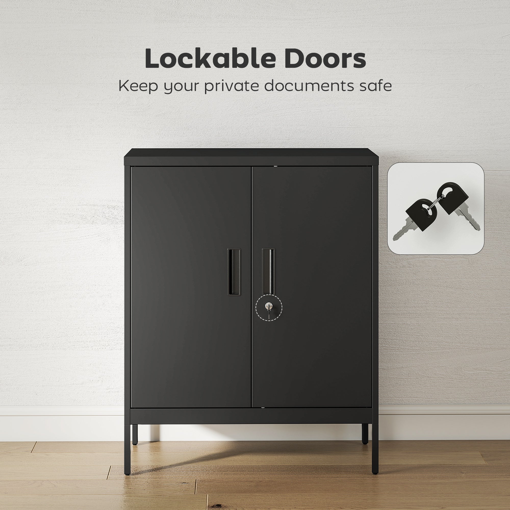 HOMCOM Metal Storage Cabinet with Lock and Adjustable Shelves - Black 