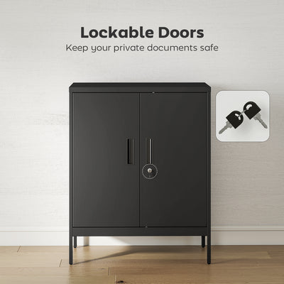 HOMCOM Metal Storage Cabinet with Lock and Adjustable Shelves - Black 
