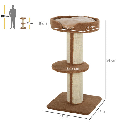 PawHut 91cm Cat Tower Scratching Posts Cat Tree for Indoor Cats Kitten Activity Centre Brown 