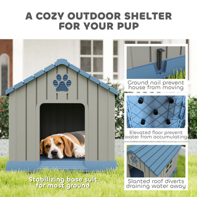 PawHut Dog Kennel Outdoor for Medium Dogs, Waterproof Plastic Dog House for Garden, Patio, 85 x 79 x 82 cm, Grey 