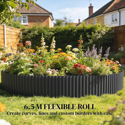 Outsunny Metal Garden Edging Border, 8 in x 21.3 ft Corrugated Heavy Duty Galvanised Steel Lawn Edging, Dark Grey 