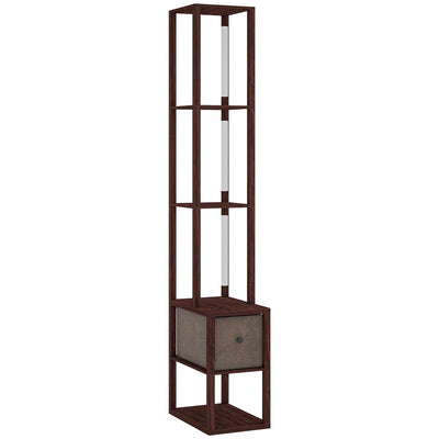 HOMCOM Floor Lamp with Shelves, LED Column Modern Standing Lamp with Fabric Drawer, Adjustable Brightness, Foot Switch for Living Room, Bedroom, Office, Dark Brown 