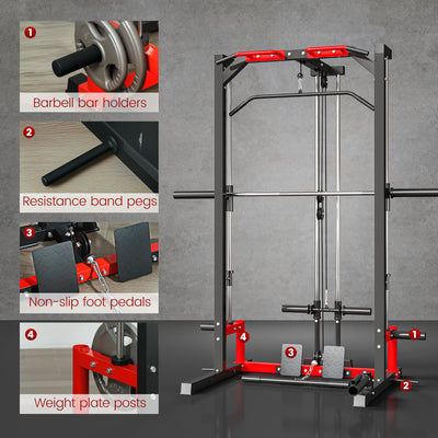 SPORTNOW Cable Crossover Machine, Multi-Function Power Rack with Pull Up Bar, Lat Pull Down System, Squat Rack, Barbell Bar 