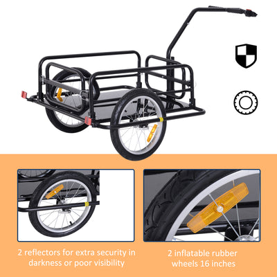 HOMCOM Bike Cargo Trailer Bicycle Cargo Storage Cart w/ Hitch Cycling Camping Luggage Storage Carrier Transport Steel Black 