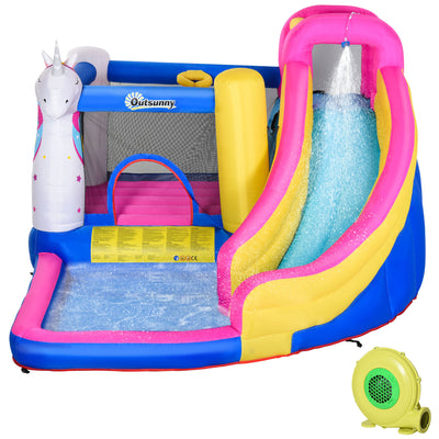 Outsunny 5 in 1 Bouncy Castle, with Blower, for Ages 3-8 Years - Multicoloured 