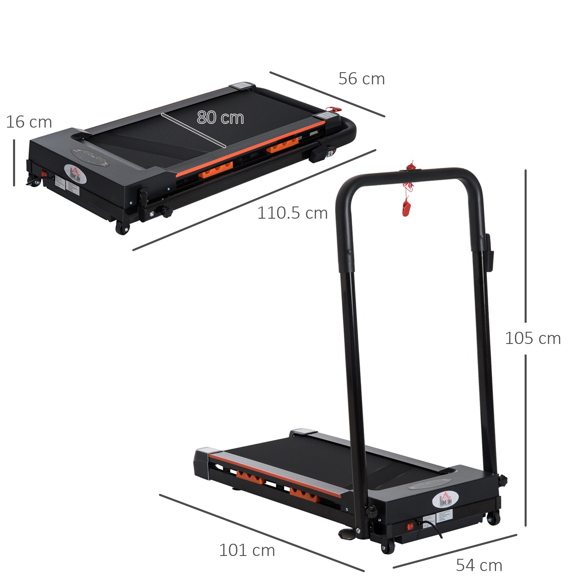 HOMCOM Steel Folding Motorized Home Treadmill w/ LCD Monitor Black 