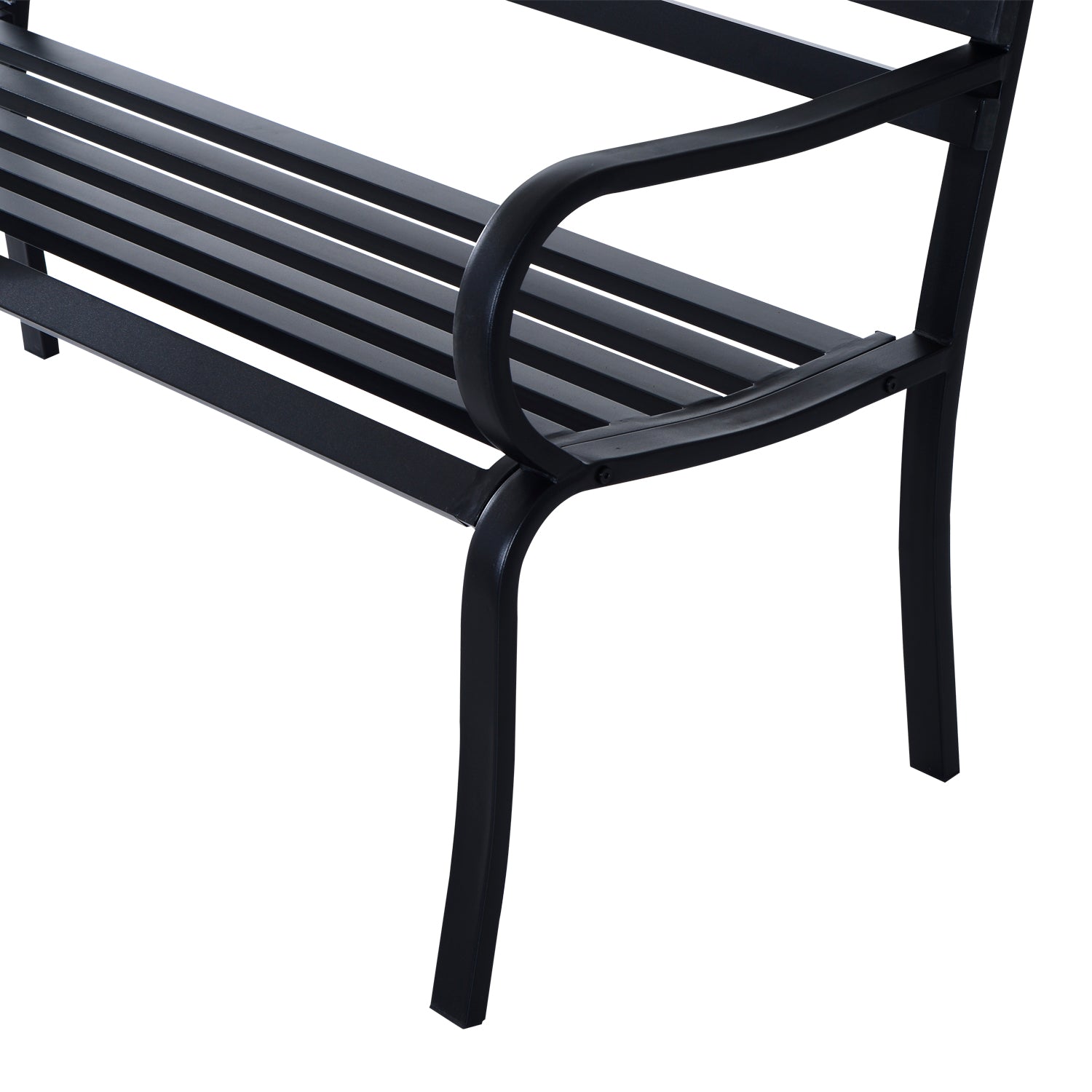 Outsunny Stylish 2 Seater Metal Garden Porch Chair Bench Stable Patio Outdoor Park Metal Bench - Black 