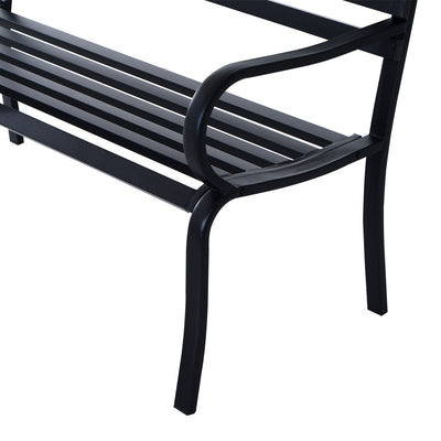 Outsunny Stylish 2 Seater Metal Garden Porch Chair Bench Stable Patio Outdoor Park Metal Bench - Black 