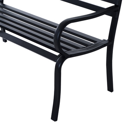 Outsunny Stylish 2 Seater Metal Garden Porch Chair Bench Stable Patio Outdoor Park Metal Bench - Black 