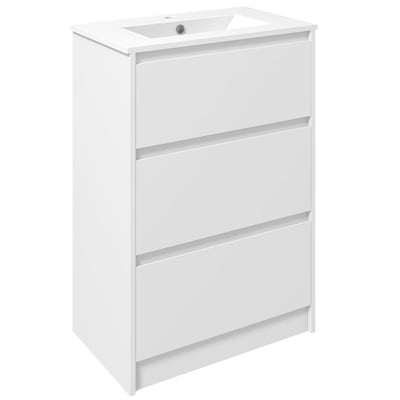 kleankin 600mm Bathroom Vanity Unit with Basin and Single Tap Hole, High Gloss White Floor Standing Bathroom Sink Unit with 2 Drawers 