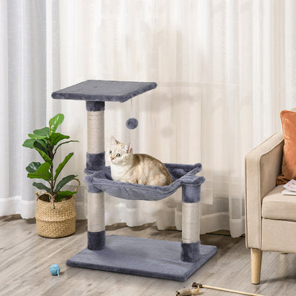PawHut Cat Scratch Post with Bed Cat Tree for Indoor Cats Sisal Scratching Posts Hammock Kitty Activity Centre Grey 