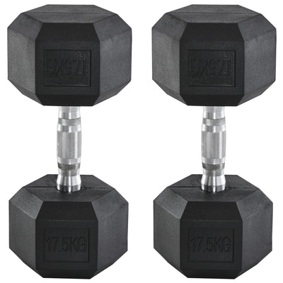 HOMCOM 2x17.5kg Rubber Hex Dumbbell Portable Hand Weights Dumbbell Home Gym Workout Fitness Hand Dumbbell 