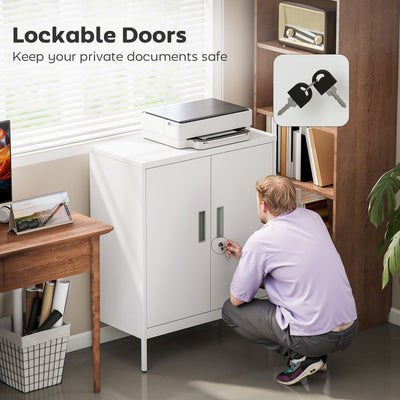 HOMCOM Metal Storage Cabinet with Lock and Adjustable Shelves - White 