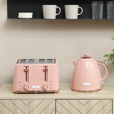 HOMCOM Kettle and Toaster Set, 1.7L 3000W Fast Boil Jug Kettle, 4 Slice Toaster with 7 Level Browning Controls, Light Pink 