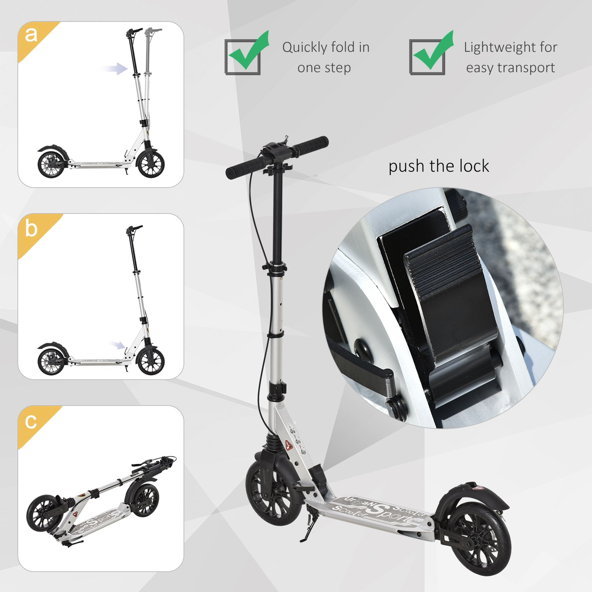 HOMCOM Teen/Adults Aluminium Folding Kick Scooter w/ Shock Mitigation System Silver 