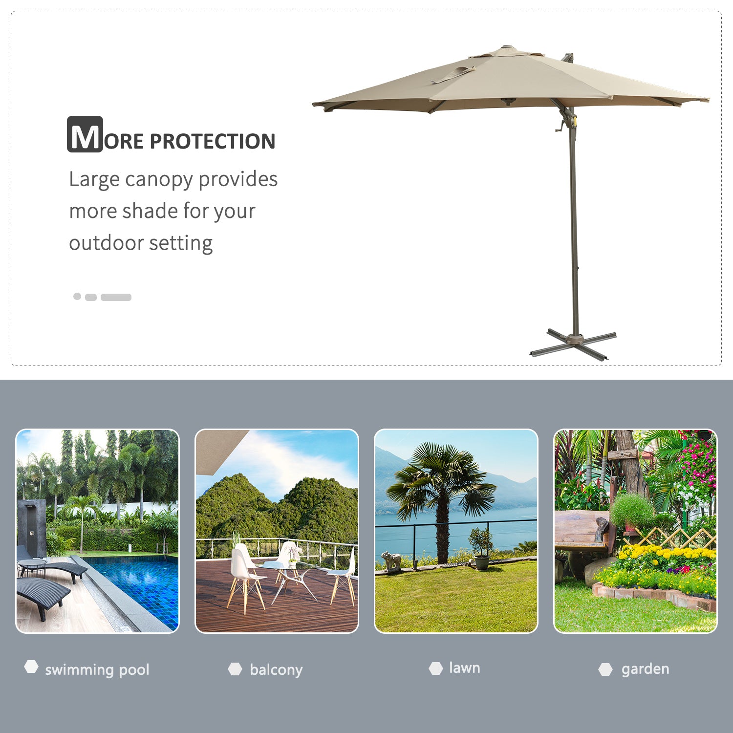 Outsunny 3m Beach Hanging Umbrella Parasol - Khaki 