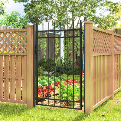Outsunny Galvanised Steel Garden Gate, Outdoor Fence Gate Security Barrier with Lock, Keys and Handle, Outdoor Entrance Way Door with Classic Finials, 105 x 204 cm, Black 